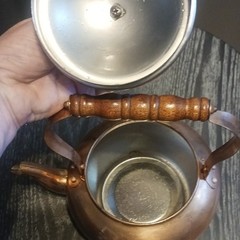 Copper Tea Kettle w/ Lid, Wood Handle, 0.2 qt, Gas/Electric/Induction