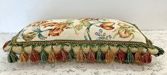 Vintage Handmade Wool Needlepoint Pillow Flowers Tassel Fringe Velvet 21″ x 11″