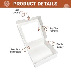 30 Pack White Pie Bakery Boxes with Window, 8 x 8 x 2.5 Inches Auto-Popup Coo…