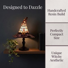 Stained Glass Witch Hat Lamp,USB Powered Gothic Wizard Hats Night Light