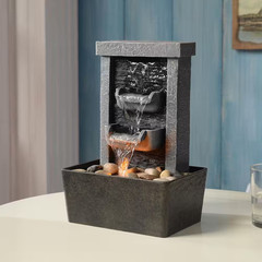 10.3 in Indoor Waterfall Fountain with Reflective Lighting and River Rocks