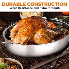 Nutrichef Oval Roasting Pan w/ Polished Rack, Wide Handle & Stainless Steel Lid,