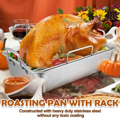 Roasting Pan with Rack for Turkey Chicken, Stainless Steel Roaster Pan and V-Ra