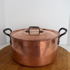 Fabrication Francaise Copper Pot Tin Lined w/ Lid 2 Handles 10.25″ 2 mm READ