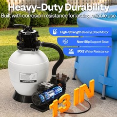 12/13in Sand Filter Pump In/Above Ground Pool System 7-Way w/ Timer 2087/2640GPH