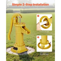 Uimoso Antique Cast Iron Manual Water Pump 25ft Hand Pitcher Pump, Yellow Finish