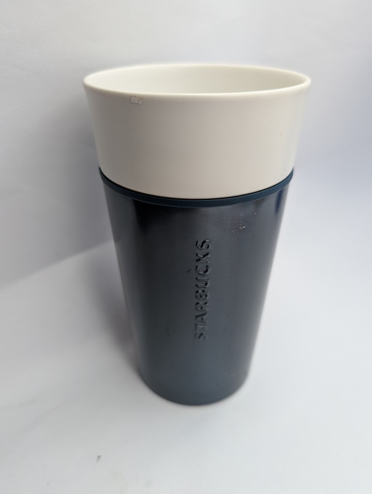 Starbucks Dark Blue Cream Ceramic Travel Tumbler Mug 2015 Hand Wash Only no lid