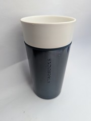 Starbucks Dark Blue Cream Ceramic Travel Tumbler Mug 2015 Hand Wash Only no lid