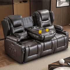 Recliner Sofa 3-seater Reclining Couch PU Leather Loveseat Home Theater Seating