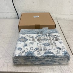 Low Pile Runner Rug, 2x10ft, Abstract, Machine Washable- Vintage Floral Blue