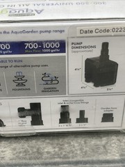 Aquagarden Universal Hydroponic & Aquaponic Water Pump 300-500 Gal/Hr. {G7}.