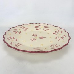 Temptations By Tara Old World 15″ Round Serving Plate White Floral Stoneware