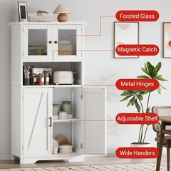 50″ Kitchen Storage Cabinet Pantry Cupboard with 4 Doors & Adjustable Shelves