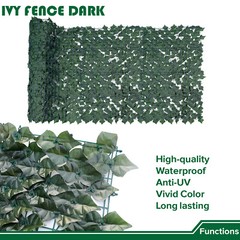 58in Artificial Faux Ivy Leaf Privacy Fence Screen Hedge Decor w/Mesh Backing