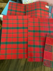 8 Royal Crest Holiday Xmas Placemats Green Red Plaid Gold Trim W/ Poinsettia VTG