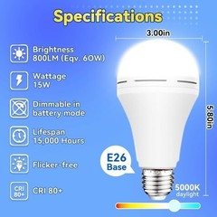 Rechargeable LED Bulb w/Hook,1500mAh,12W,4Pack,Power Failure Light