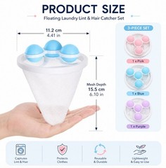 3 Reusable Laundry Lint Catcher & Pet Hair Remover Washing Machine Lint Mesh Bag