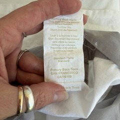 PBT Pottery Barn Teen Twin XL Sheet Set Flat Fitted Pillowcase White Gray Trim