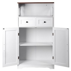 Farmhouse Storage Cabinet Bathroom Floor Cabinet Kitchen Pantry w/ Drawers White