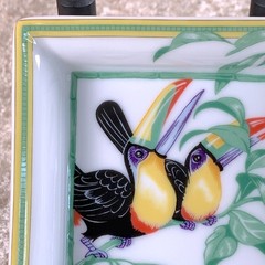 Vintage Hermes Paris Mini Tray Toucans Porcelain Ashtray 8 x 8 cm
