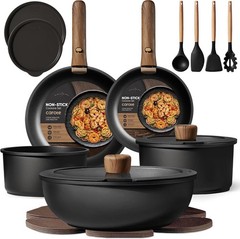 19-Piece Non-Stick Cookware Set with Detachable Handle & Induction Compatibility