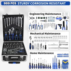 Tool Set Mechanics Tool Kit 909 PCS Wrenches Socket with Trolley Case Box Silver