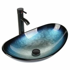 Bathroom Vessel Sink Tempered Glass Basin Bowl ORB Faucet Pop-up Drain Combo Set
