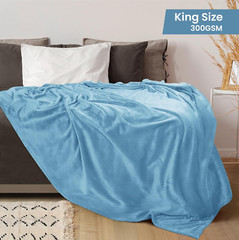 Utopia Bedding Fleece Blanket King Size Washed Blue 300GSM Luxury Fuzzy Soft