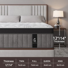 12″ 14″Gel Memory Foam Hybrid Spring Mattress Twin Full Queen King Bed in A Box