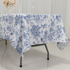 60″ x 102″ Blue French Toile Pattern Polyester Rectangular Tablecloth
