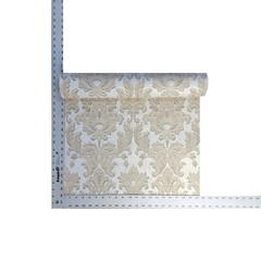 Ivory silver tan gold metallic crashed foil textured victorian damask Wallpaper