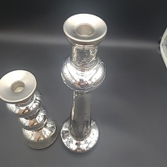 Pottery Barn Set Of 2 Madeline Candlestick Holders Mercury Glass Iron Silver