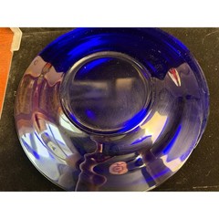 Set of 4 Cobalt Blue Glass Dinner plates Round 10.25 Inch Translucent Blue
