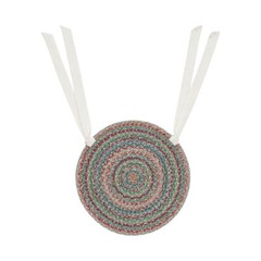New Primitive BLUE GREEN RED BRAIDED JUTE CHAIR PAD Round Seat Cover