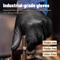 Heavy Duty 8 Mil Black Nitrile Disposable Gloves Raised Diamond Texture