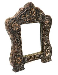 Tunisia, Handmade Silver Embossed Floral Desk Vanity Top Mirror, 5 7/8″ x 7 1/2″