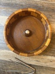 Vintage California Redwood Nut Cracker Bowl Standard Specialty Inlaid Parquet