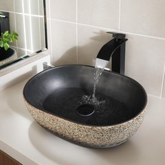 Focitland 19 Inch Stone Bathroom Sink Basin w/ Waterfall Faucet Pop-up Drain