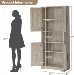 70” Tall Kitchen Pantry Cabinet Freestanding Storage Cabinet Adjustable Shelves