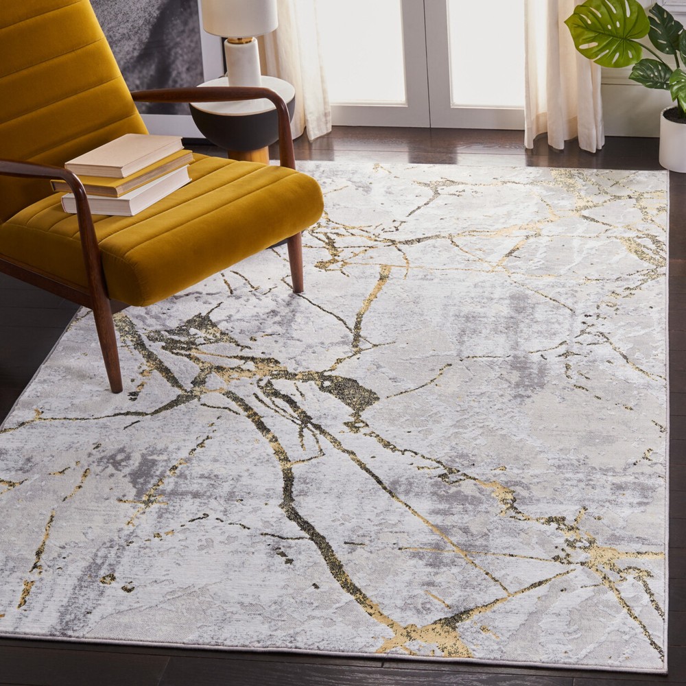 SAFAVIEH Contemporary Modern Abstract Area Rug Grey & Gold Amelia Collection