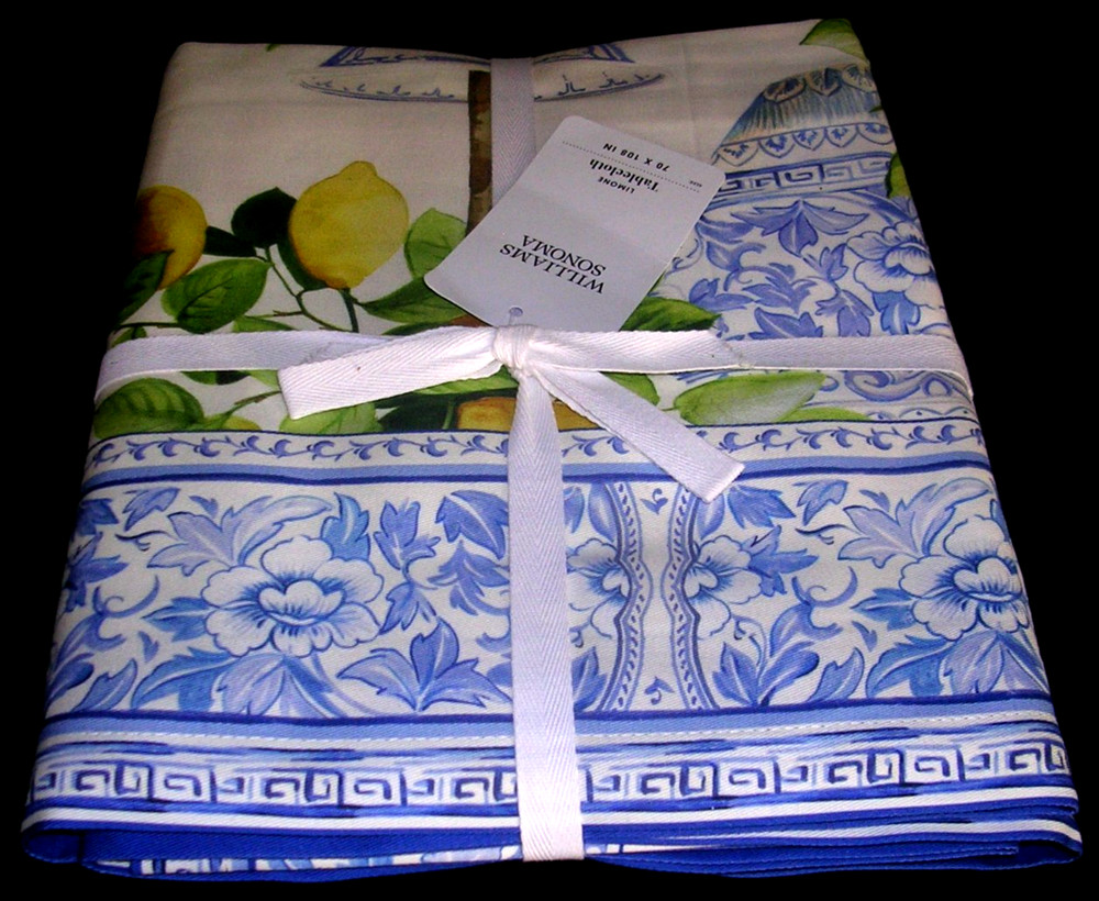 WILLIAMS SONOMA LIMONE TABLECLOTH 70 X 108 COTTON TWILL MADE IN ITALY NEW W/TAGS