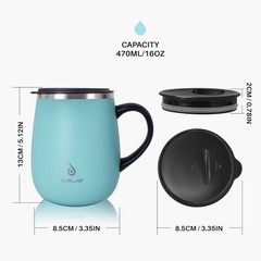 16 oz (470 ml) Insulated Coffee Mug with Handle and Lid, Coffee Cup Thermal Cup