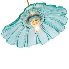 11.02 In. 1-Light Modern Blue Hanging Pendant Light with Flower Shaped Glass Sha