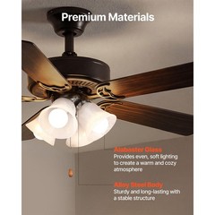 Brushed Nickel Fan Light Kit, 4-Light, 3000K, 750lm, Alabaster Glass, 10.3in W