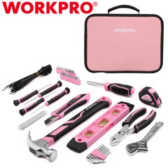 WORKPRO 100PIECE Pink Hand Tool Set w/Carrying Pouch Household Tool Kit for Home