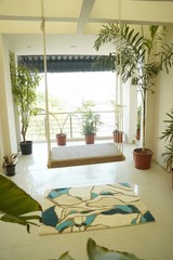 Hand Tufted Abstract Handmade Wool Rug Modern Area Rug in Ivory & Teal Carpet.
