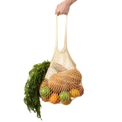 Reusable Cotton Mesh Grocery Bags Foldable Long Handle Net Tote Bag for Shopping