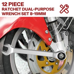 12Pc 8-19mm Metric Fixed Head Ratcheting Wrench Combination Spanner Tool Set