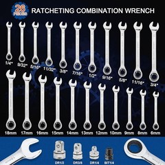 72-Tooth Ratchet Wrench Set Combination Tool SAE Metric Chrome Vanadium Steel US
