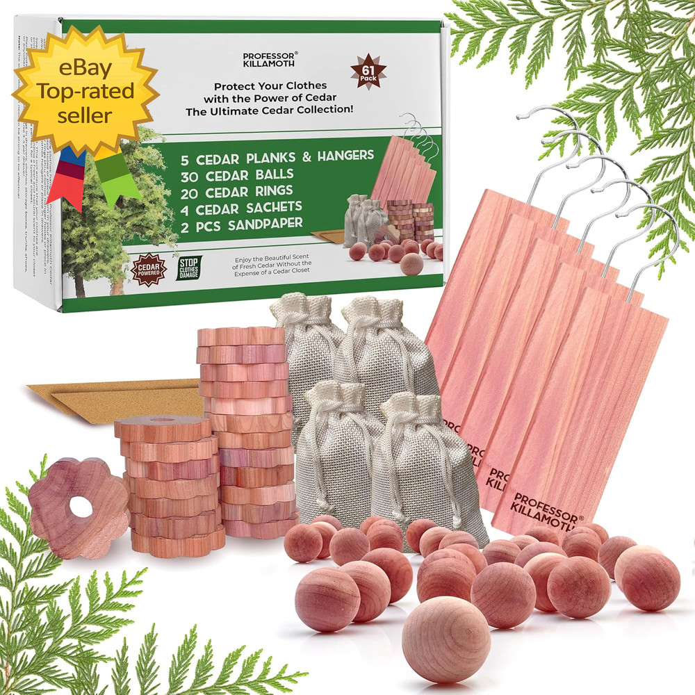 61 Pack Cedar Blocks Sachets Rings Balls Clothes Protection Storage Set Home